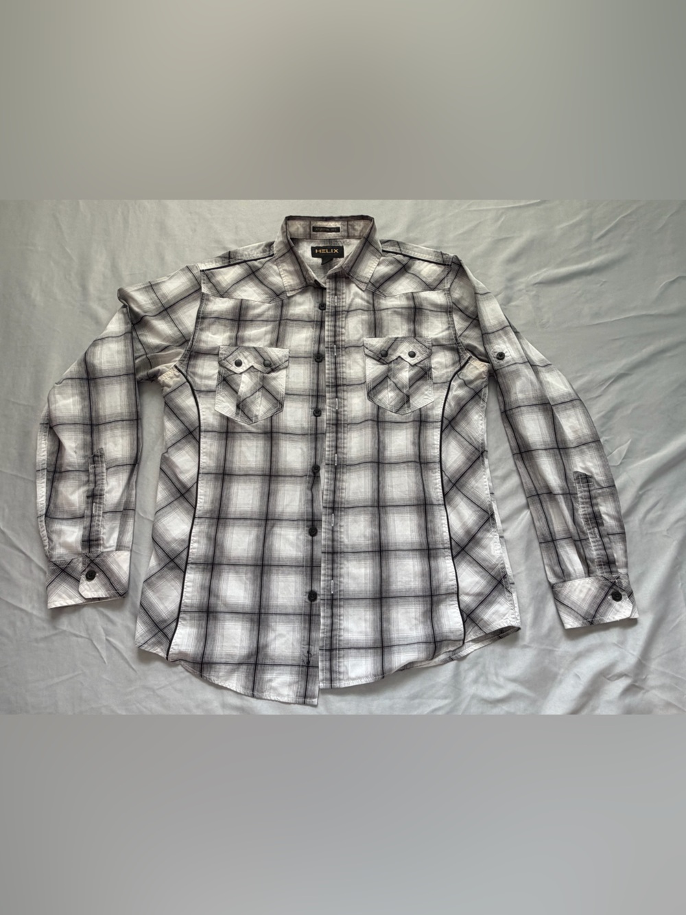 Helix Black and White Plaid Button-Down Shirt